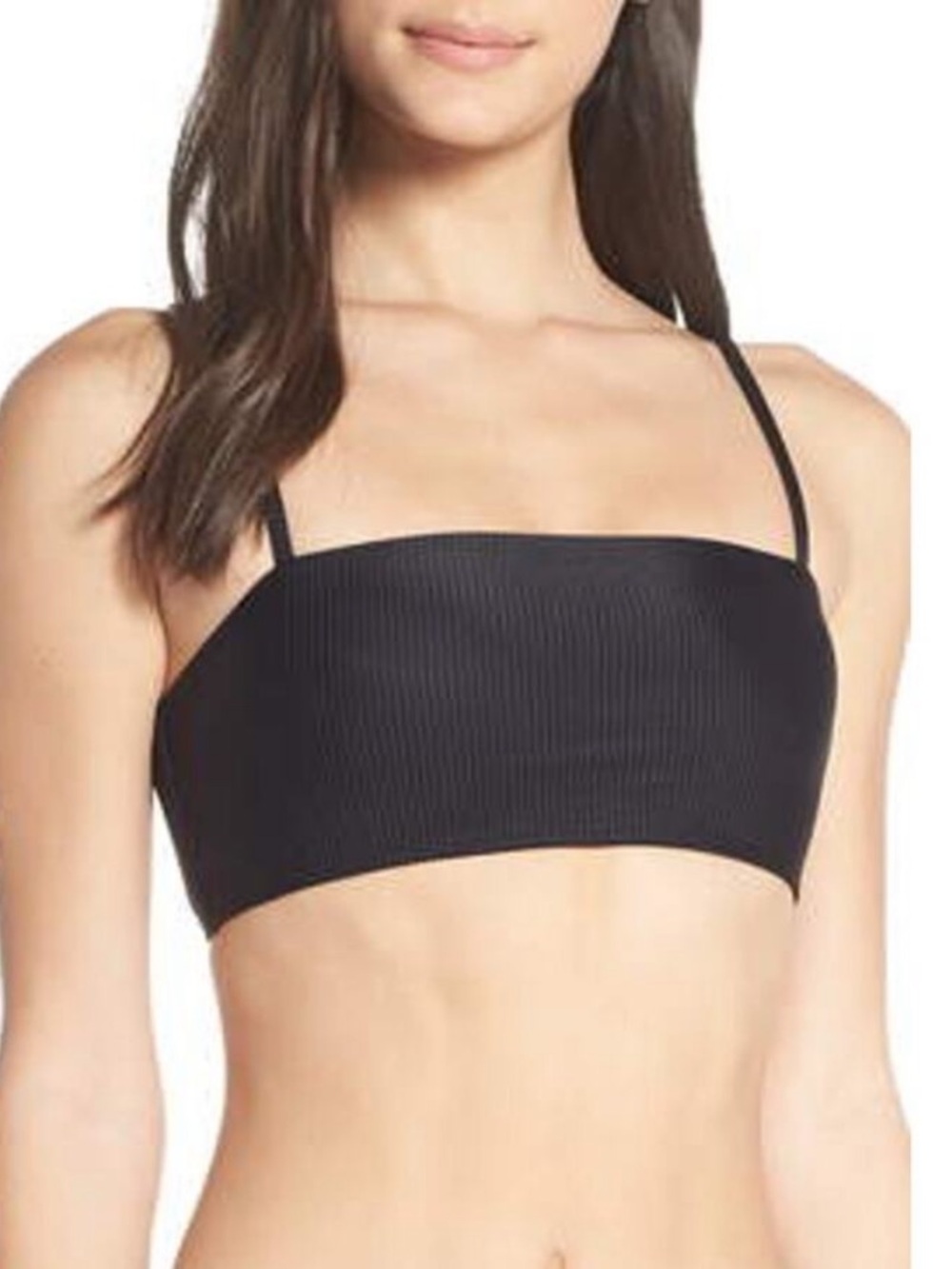 Something Navy Ribbed Swim Bikini Top Black Size Medium